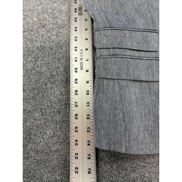 J. Crew Dalton Blazer Italian Linen Navy White Herring Bone Brass buttons Sz 2 - Picture 12 of 14